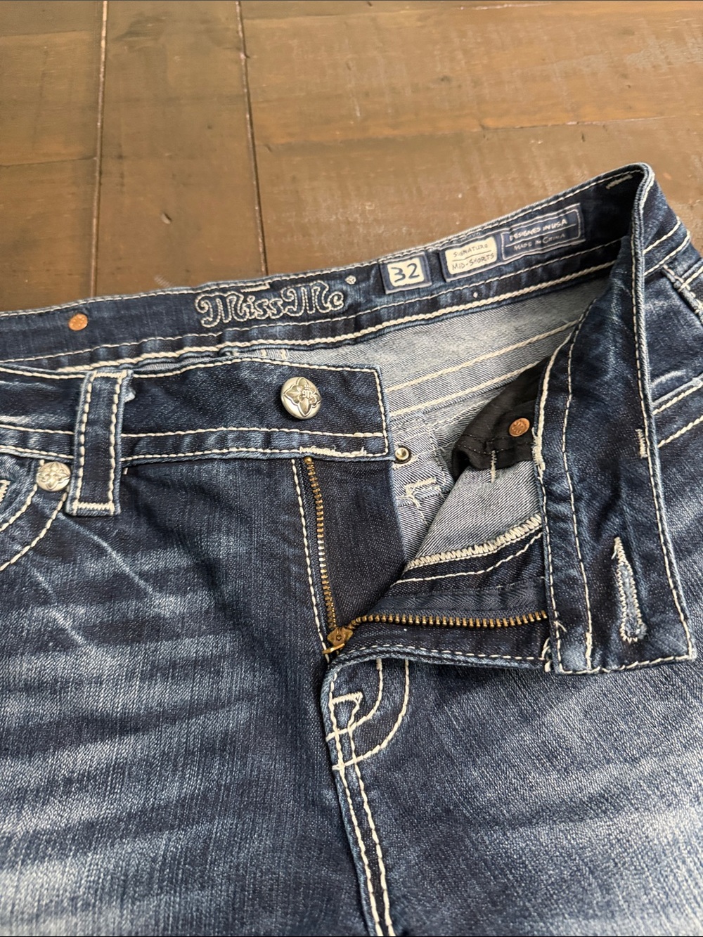 Miss Me Faded Dark Blue Denim Cutoff Shorts - Picture 9 of 9